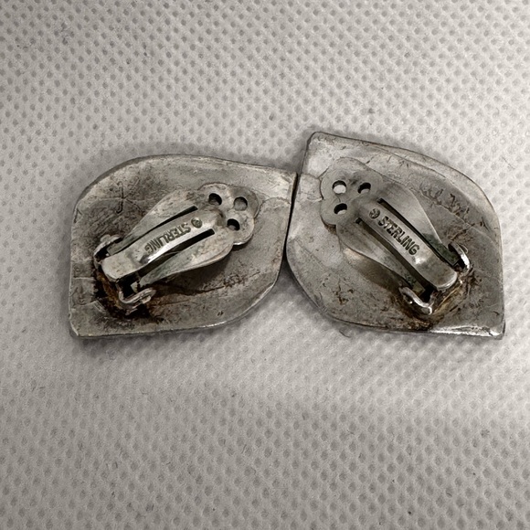 Vtg URI RAMOT Earrings ISRAEL 950 Silver Modernist Antique Roman Glass Clip on - Picture 14 of 17